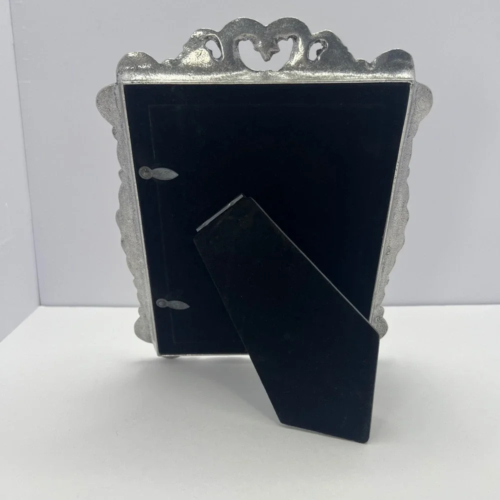 Vintage Pewter Filigree Heart Frame 5x7 Photo Ornate Celtic Knot Openwork Vtg